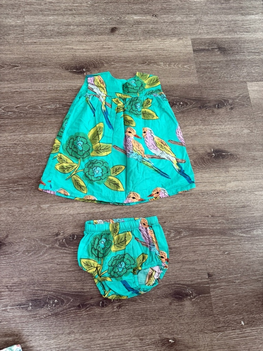 Tea Collection Turquoise & Green Printed Baby Dress